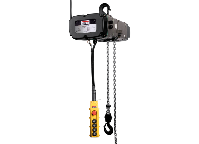 TS050-230-020,1/2-Ton Two Speed Electric Chain Hoist 3-Phase 20' Lift, MT050 Electric 2 Speed Trolley 3PH, and 4 Button Wired Pendant 16ft